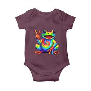 Tie-Dye Frog Peace Sign Hippie Baby Onesie Toad Trends Effect Printing TS10 Maroon Print Your Wear