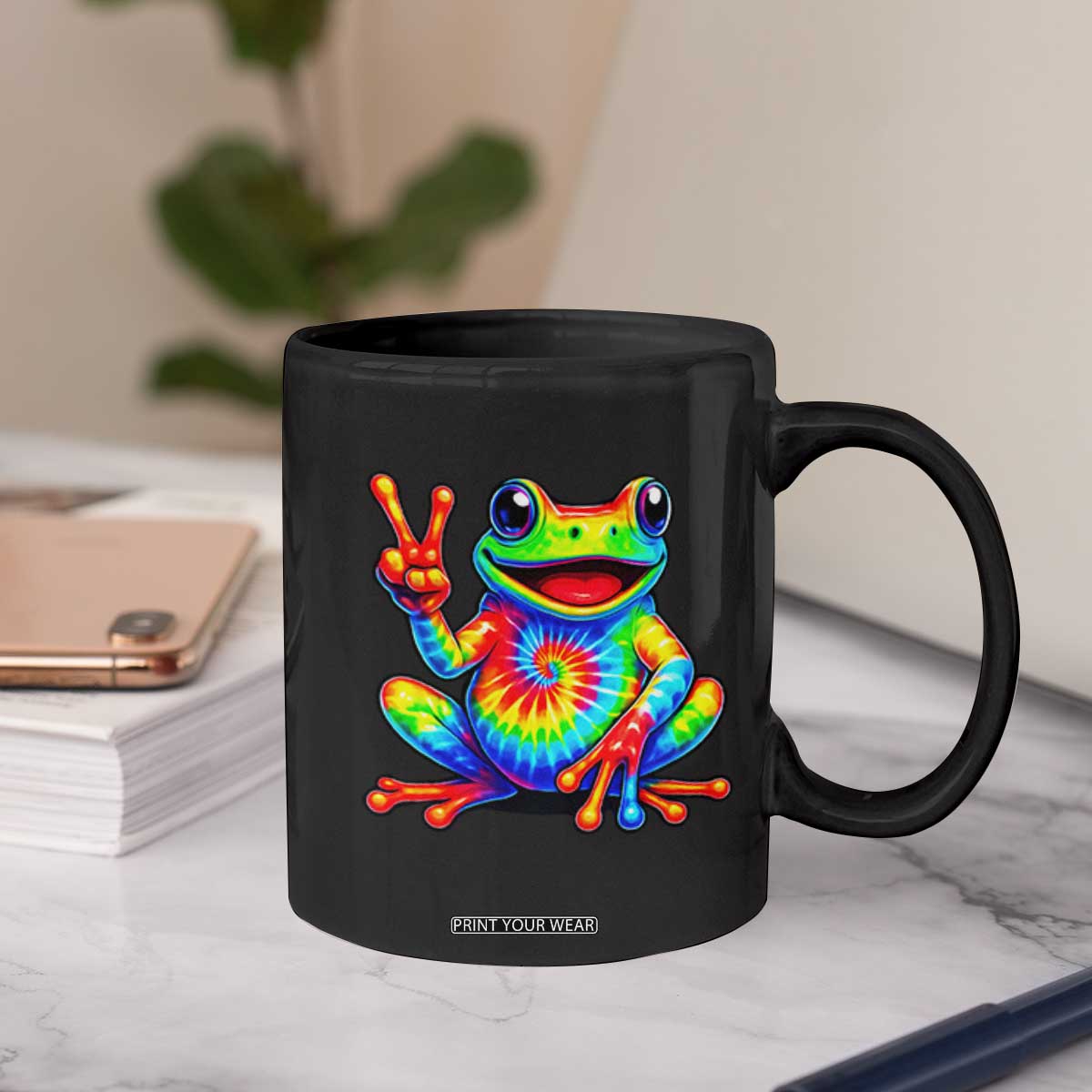 Tie-Dye Frog Peace Sign Hippie Coffee Mug Toad Trends Effect Printing TS10 Print Your Wear