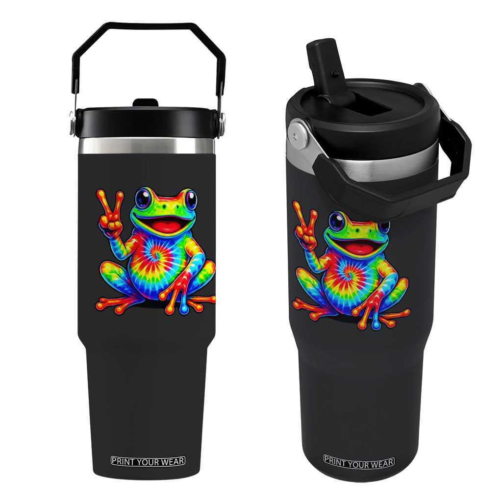 Tie-Dye Frog Peace Sign Hippie Flip Straw Tumbler Toad Trends Effect Printing TS10 One Size: 30 oz Black Print Your Wear