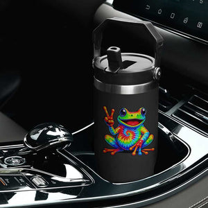 Tie-Dye Frog Peace Sign Hippie Flip Straw Tumbler Toad Trends Effect Printing TS10 Print Your Wear