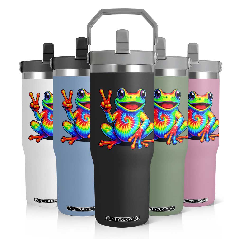 Tie-Dye Frog Peace Sign Hippie Flip Straw Tumbler Toad Trends Effect Printing TS10 Print Your Wear