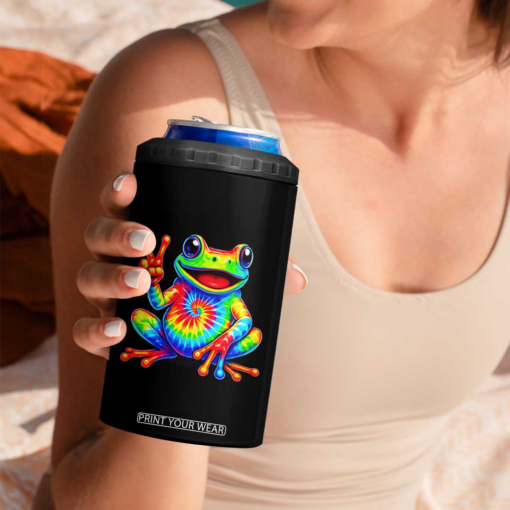 Tie-Dye Frog Peace Sign Hippie 4 in 1 Can Cooler Tumbler Toad Trends Effect Printing TS10 Print Your Wear