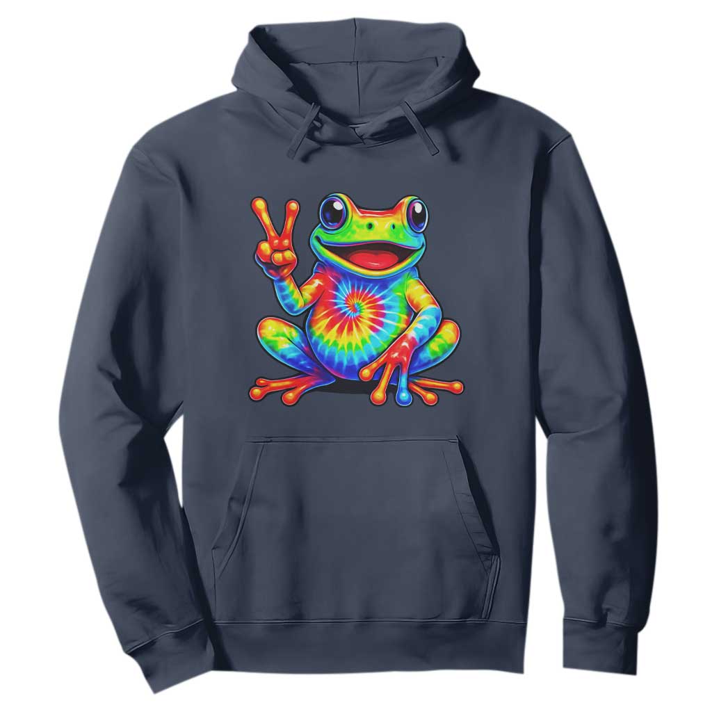 Tie-Dye Frog Peace Sign Hippie Hoodie Toad Trends Effect Printing TS10 Navy Print Your Wear