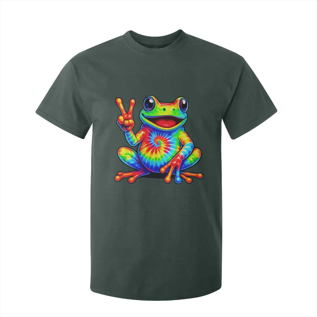 Tie-Dye Frog Peace Sign Hippie T Shirt For Kid Toad Trends Effect Printing TS10 Dark Forest Green Print Your Wear