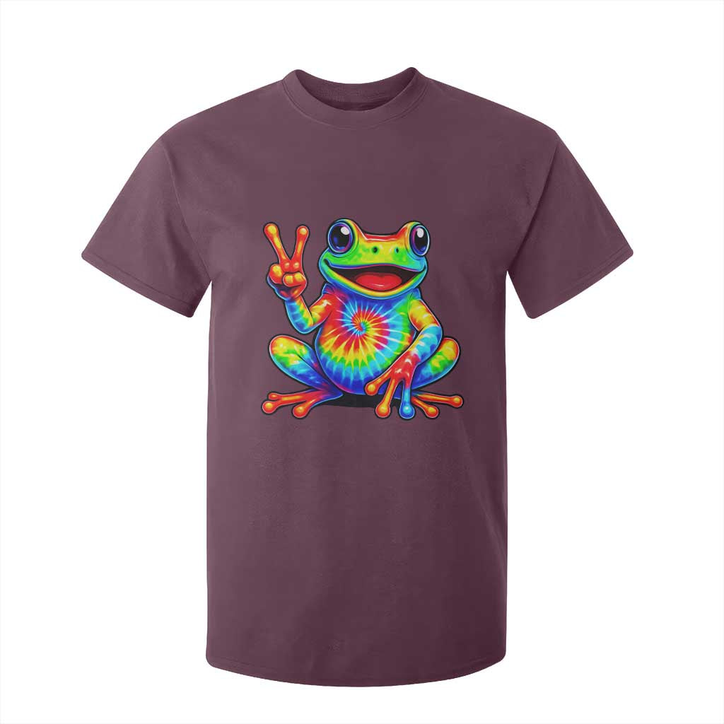 Tie-Dye Frog Peace Sign Hippie T Shirt For Kid Toad Trends Effect Printing TS10 Maroon Print Your Wear