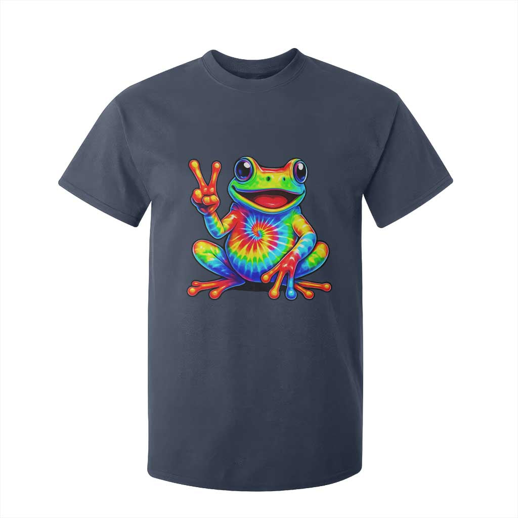 Tie-Dye Frog Peace Sign Hippie T Shirt For Kid Toad Trends Effect Printing TS10 Navy Print Your Wear