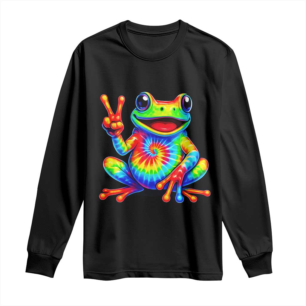 Tie-Dye Frog Peace Sign Hippie Long Sleeve Shirt Toad Trends Effect Printing TS10 Black Print Your Wear