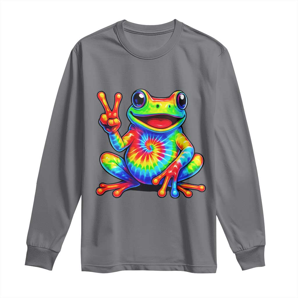 Tie-Dye Frog Peace Sign Hippie Long Sleeve Shirt Toad Trends Effect Printing TS10 Charcoal Print Your Wear