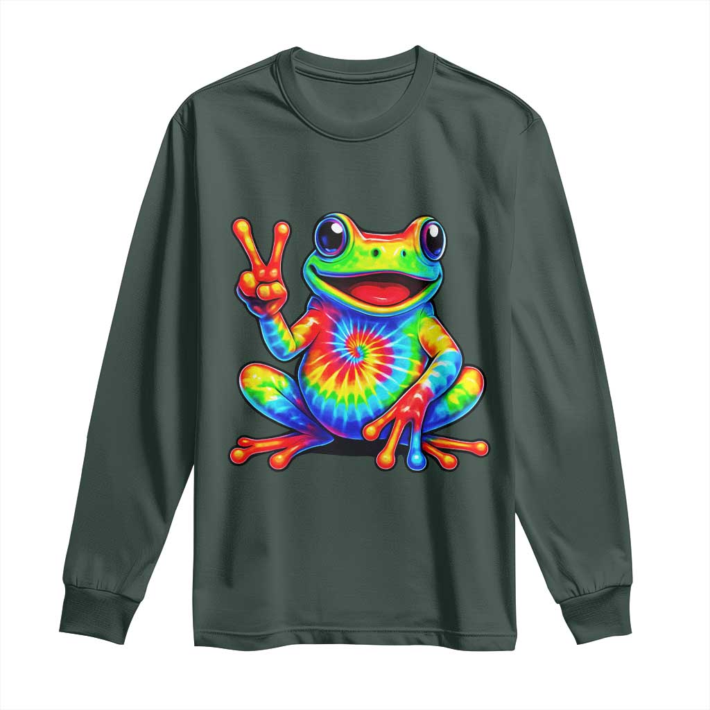 Tie-Dye Frog Peace Sign Hippie Long Sleeve Shirt Toad Trends Effect Printing TS10 Dark Forest Green Print Your Wear