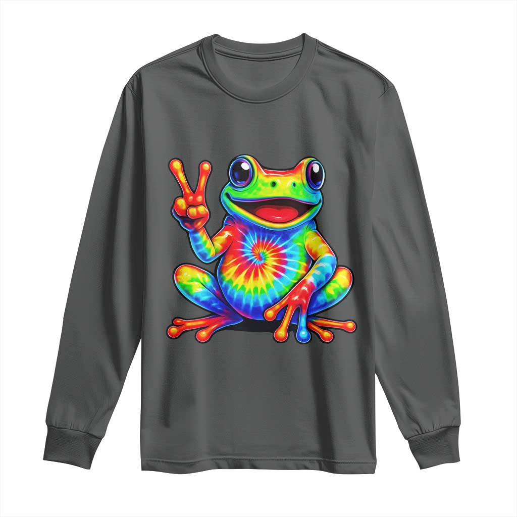 Tie-Dye Frog Peace Sign Hippie Long Sleeve Shirt Toad Trends Effect Printing TS10 Dark Heather Print Your Wear