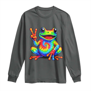 Tie-Dye Frog Peace Sign Hippie Long Sleeve Shirt Toad Trends Effect Printing TS10 Dark Heather Print Your Wear
