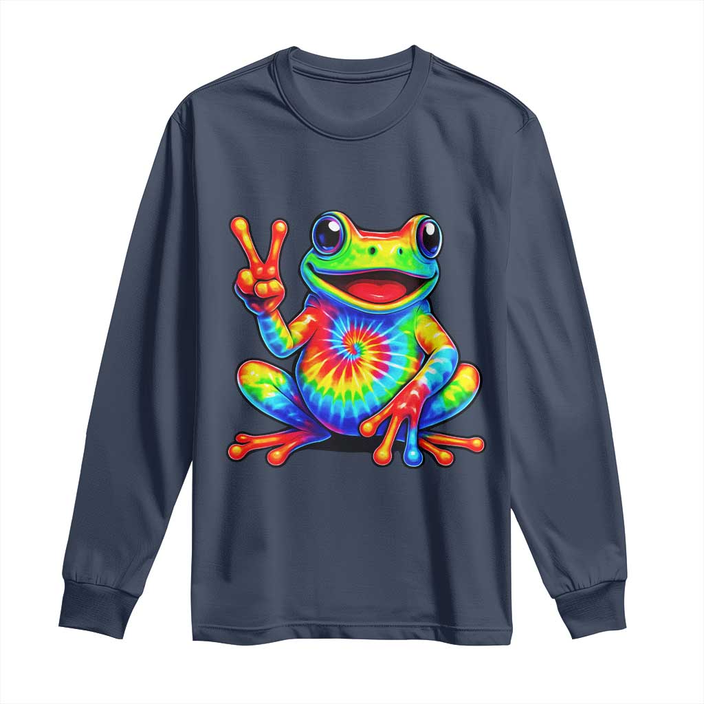 Tie-Dye Frog Peace Sign Hippie Long Sleeve Shirt Toad Trends Effect Printing TS10 Navy Print Your Wear
