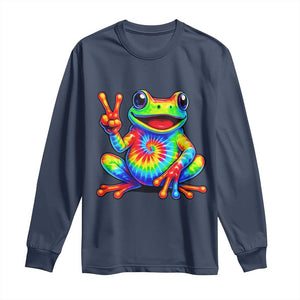 Tie-Dye Frog Peace Sign Hippie Long Sleeve Shirt Toad Trends Effect Printing TS10 Navy Print Your Wear