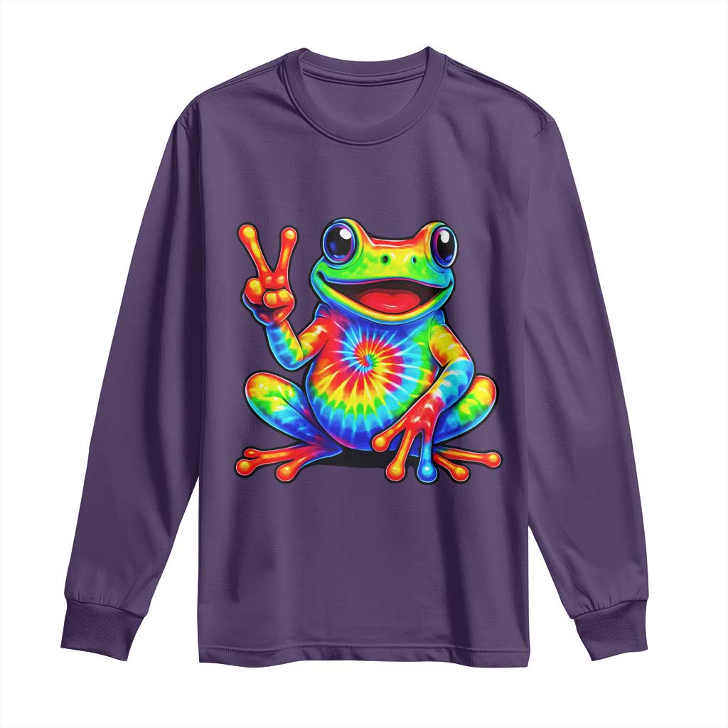 Tie-Dye Frog Peace Sign Hippie Long Sleeve Shirt Toad Trends Effect Printing TS10 Purple Print Your Wear