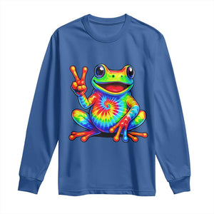 Tie-Dye Frog Peace Sign Hippie Long Sleeve Shirt Toad Trends Effect Printing TS10 Royal Blue Print Your Wear