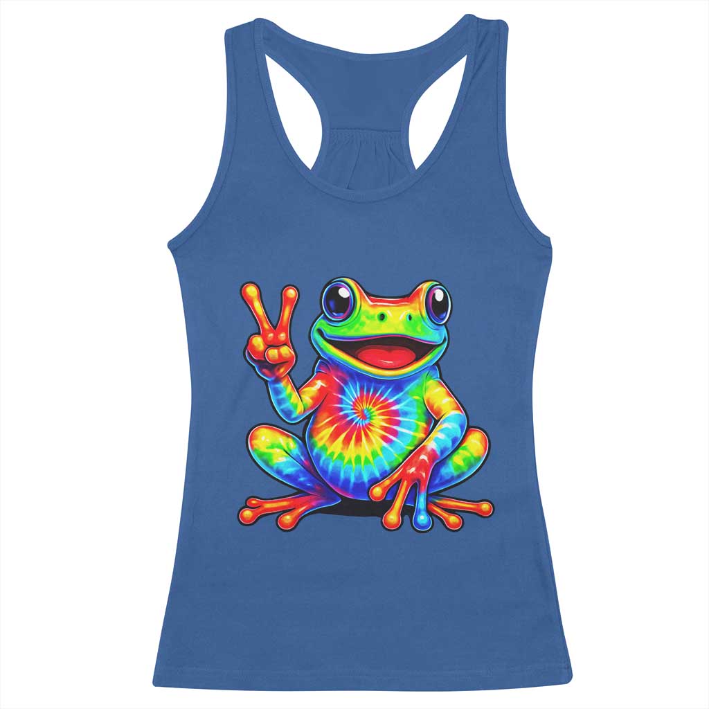 Tie-Dye Frog Peace Sign Hippie Racerback Tank Top Toad Trends Effect Printing TS10 Royal Blue Print Your Wear