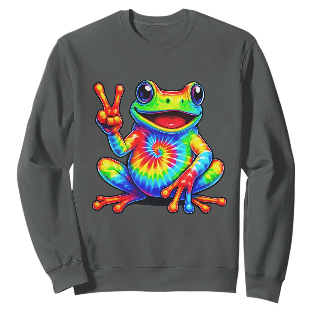 Tie-Dye Frog Peace Sign Hippie Sweatshirt Toad Trends Effect Printing TS10 Dark Heather Print Your Wear