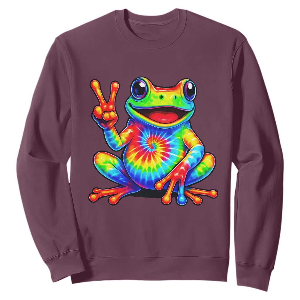 Tie-Dye Frog Peace Sign Hippie Sweatshirt Toad Trends Effect Printing TS10 Maroon Print Your Wear