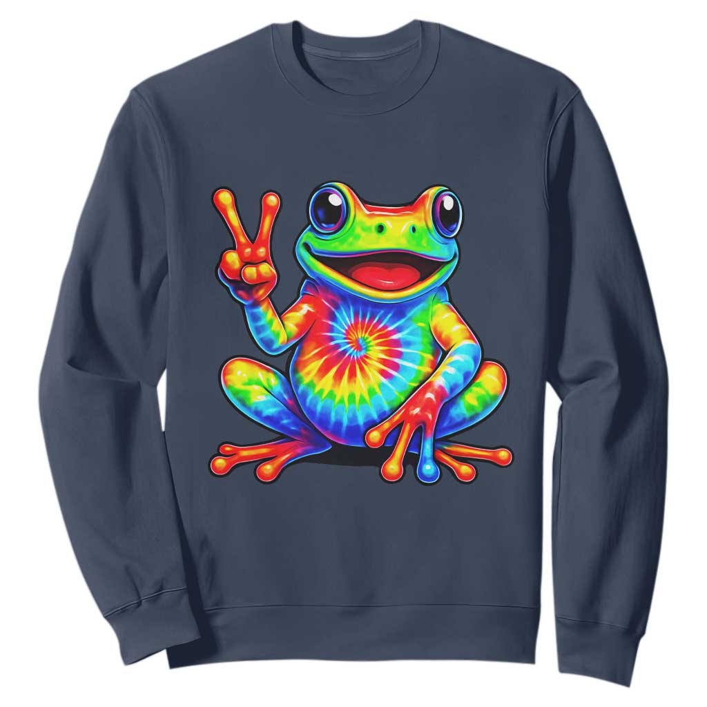 Tie-Dye Frog Peace Sign Hippie Sweatshirt Toad Trends Effect Printing TS10 Navy Print Your Wear
