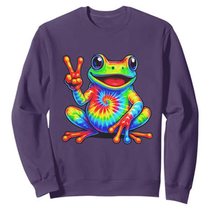 Tie-Dye Frog Peace Sign Hippie Sweatshirt Toad Trends Effect Printing TS10 Purple Print Your Wear