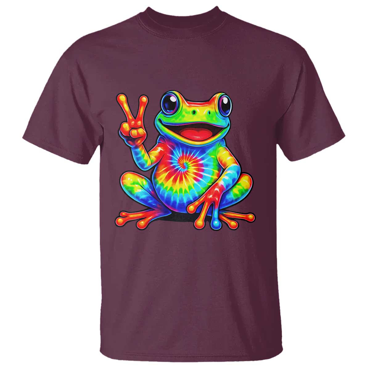 Tie-Dye Frog Peace Sign Hippie T Shirt Toad Trends Effect Printing TS10 Maroon Print Your Wear