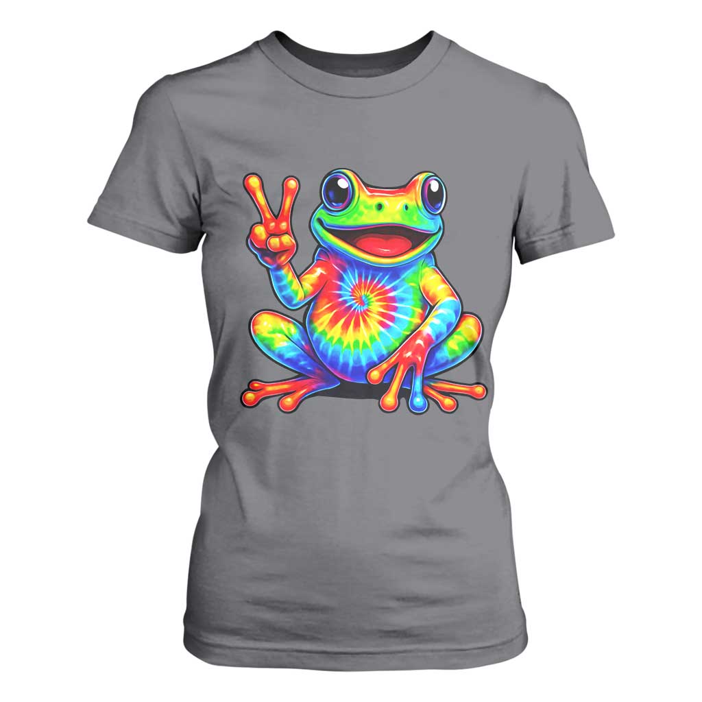 Tie-Dye Frog Peace Sign Hippie T Shirt For Women Toad Trends Effect Printing TS10 Charcoal Print Your Wear