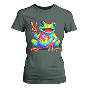Tie-Dye Frog Peace Sign Hippie T Shirt For Women Toad Trends Effect Printing TS10 Dark Forest Green Print Your Wear