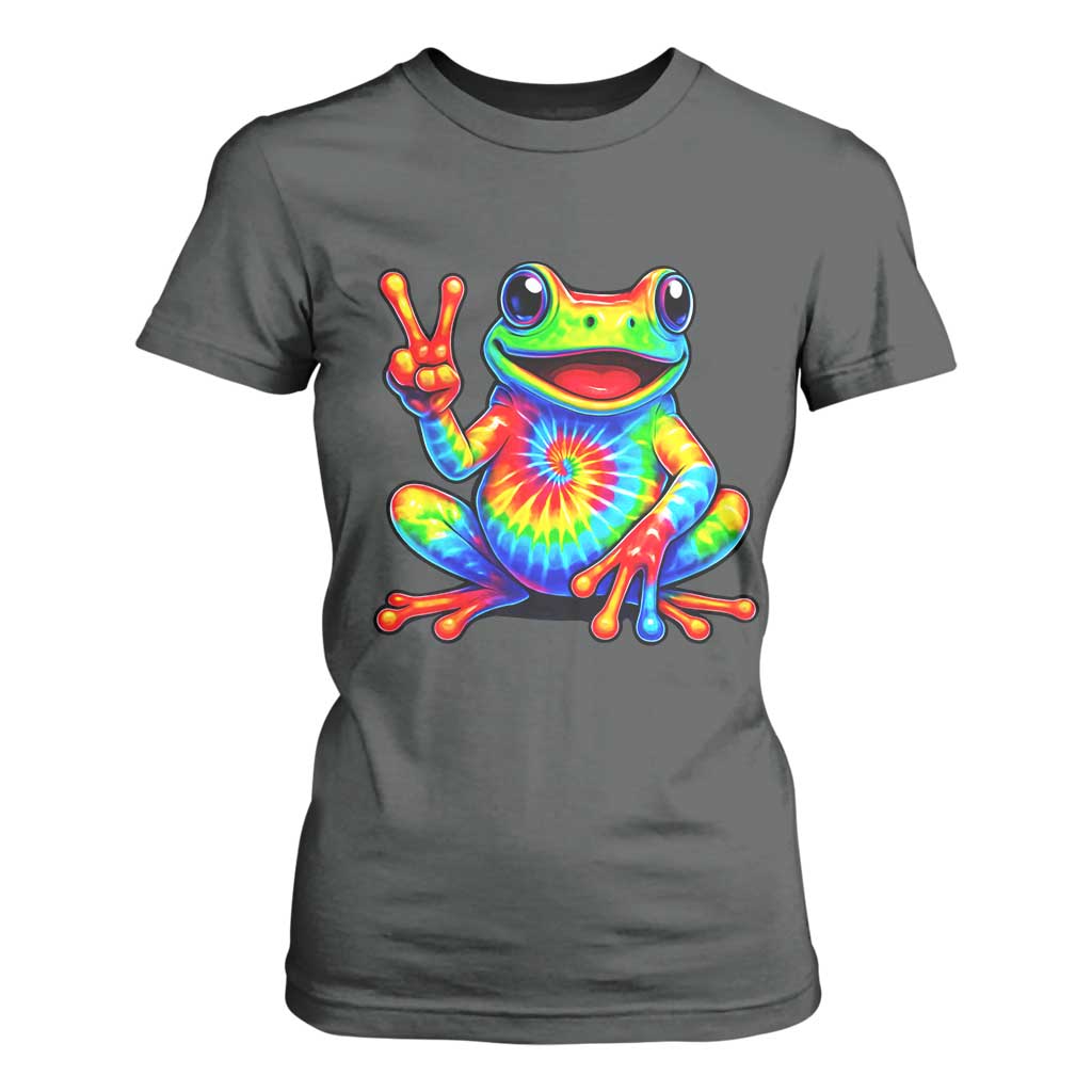 Tie-Dye Frog Peace Sign Hippie T Shirt For Women Toad Trends Effect Printing TS10 Dark Heather Print Your Wear