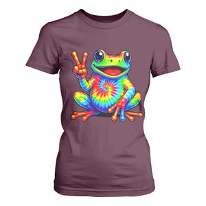 Tie-Dye Frog Peace Sign Hippie T Shirt For Women Toad Trends Effect Printing TS10 Maroon Print Your Wear