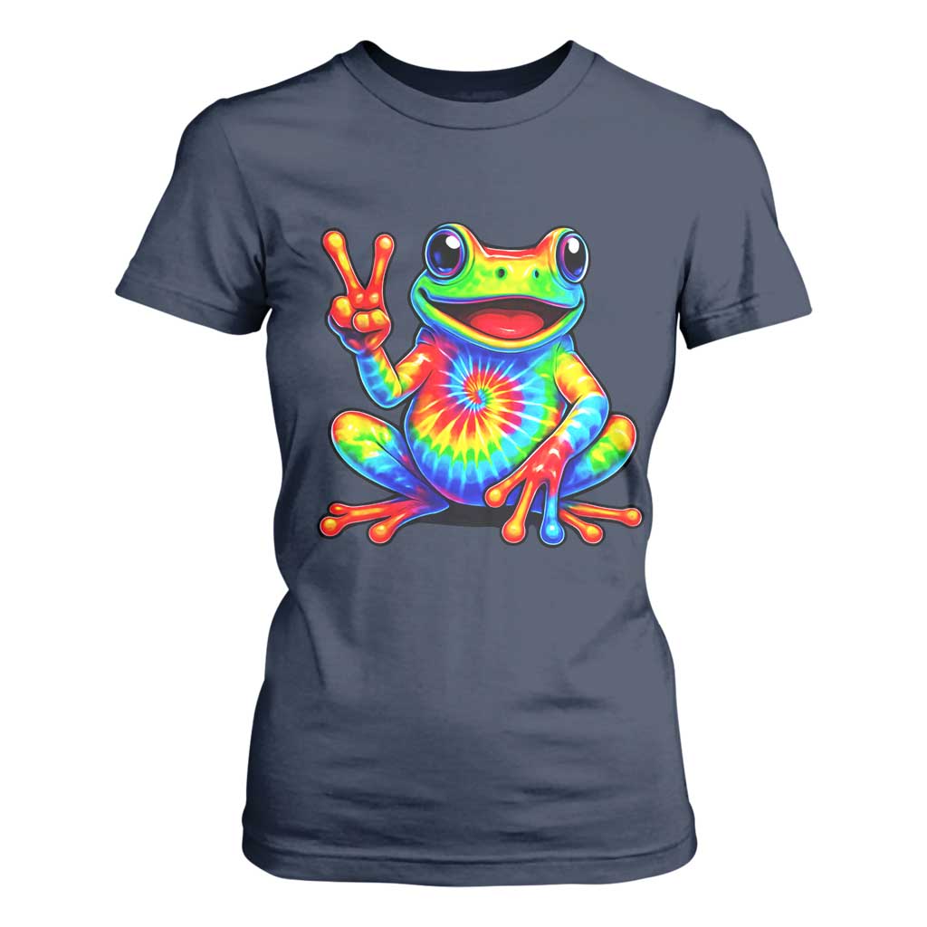 Tie-Dye Frog Peace Sign Hippie T Shirt For Women Toad Trends Effect Printing TS10 Navy Print Your Wear