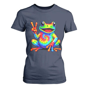 Tie-Dye Frog Peace Sign Hippie T Shirt For Women Toad Trends Effect Printing TS10 Navy Print Your Wear