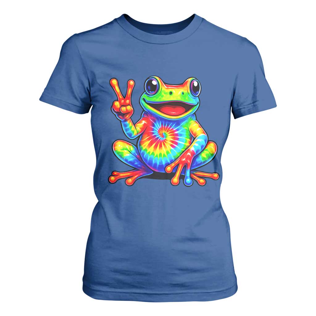 Tie-Dye Frog Peace Sign Hippie T Shirt For Women Toad Trends Effect Printing TS10 Royal Blue Print Your Wear