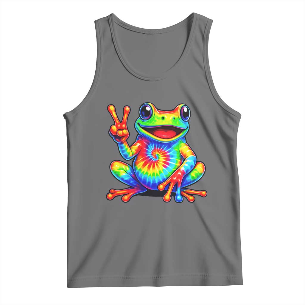 Tie-Dye Frog Peace Sign Hippie Tank Top Toad Trends Effect Printing TS10 Black Heather Print Your Wear