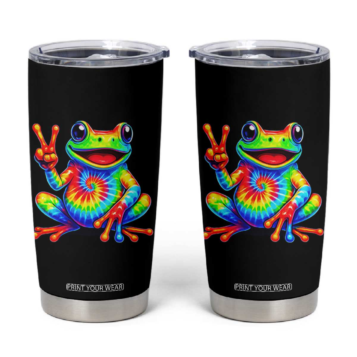 Tie-Dye Frog Peace Sign Hippie Tumbler Cup Toad Trends Effect Printing TS10 Black Print Your Wear