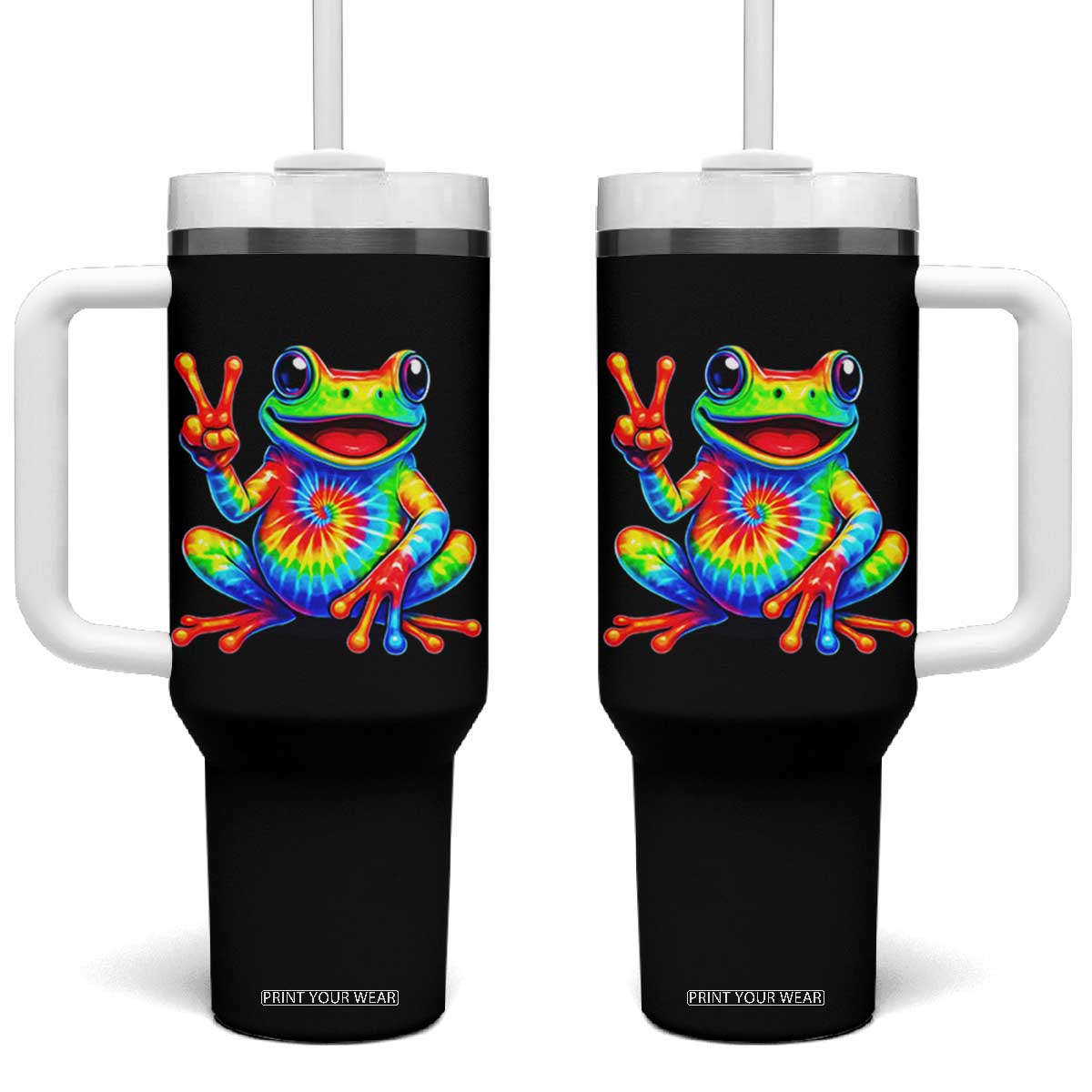 Tie-Dye Frog Peace Sign Hippie Tumbler With Handle Toad Trends Effect Printing TS10 One Size: 40 oz Black Print Your Wear