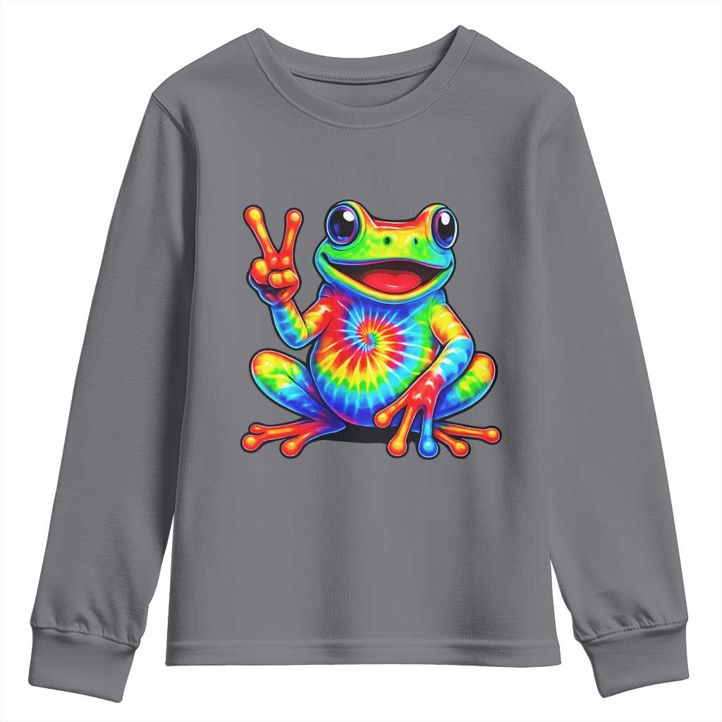Tie-Dye Frog Peace Sign Hippie Youth Sweatshirt Toad Trends Effect Printing TS10 Charcoal Print Your Wear