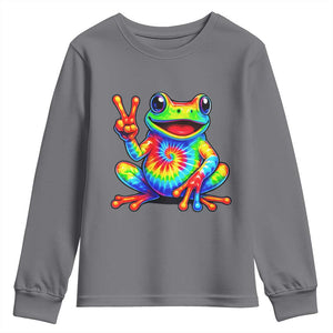 Tie-Dye Frog Peace Sign Hippie Youth Sweatshirt Toad Trends Effect Printing TS10 Charcoal Print Your Wear