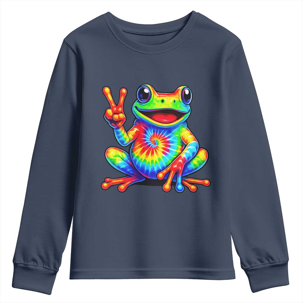 Tie-Dye Frog Peace Sign Hippie Youth Sweatshirt Toad Trends Effect Printing TS10 Navy Print Your Wear