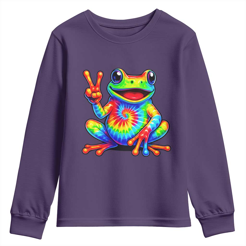 Tie-Dye Frog Peace Sign Hippie Youth Sweatshirt Toad Trends Effect Printing TS10 Purple Print Your Wear