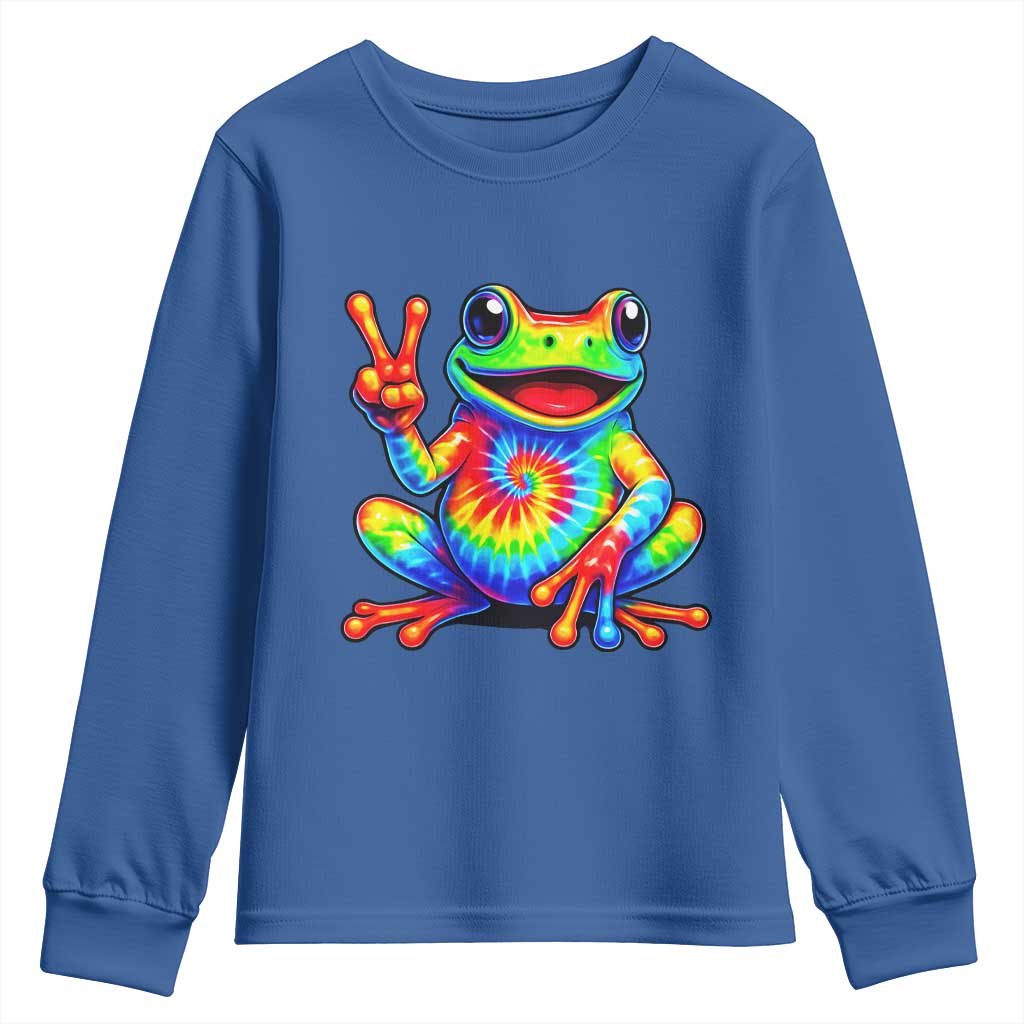 Tie-Dye Frog Peace Sign Hippie Youth Sweatshirt Toad Trends Effect Printing TS10 Royal Blue Print Your Wear