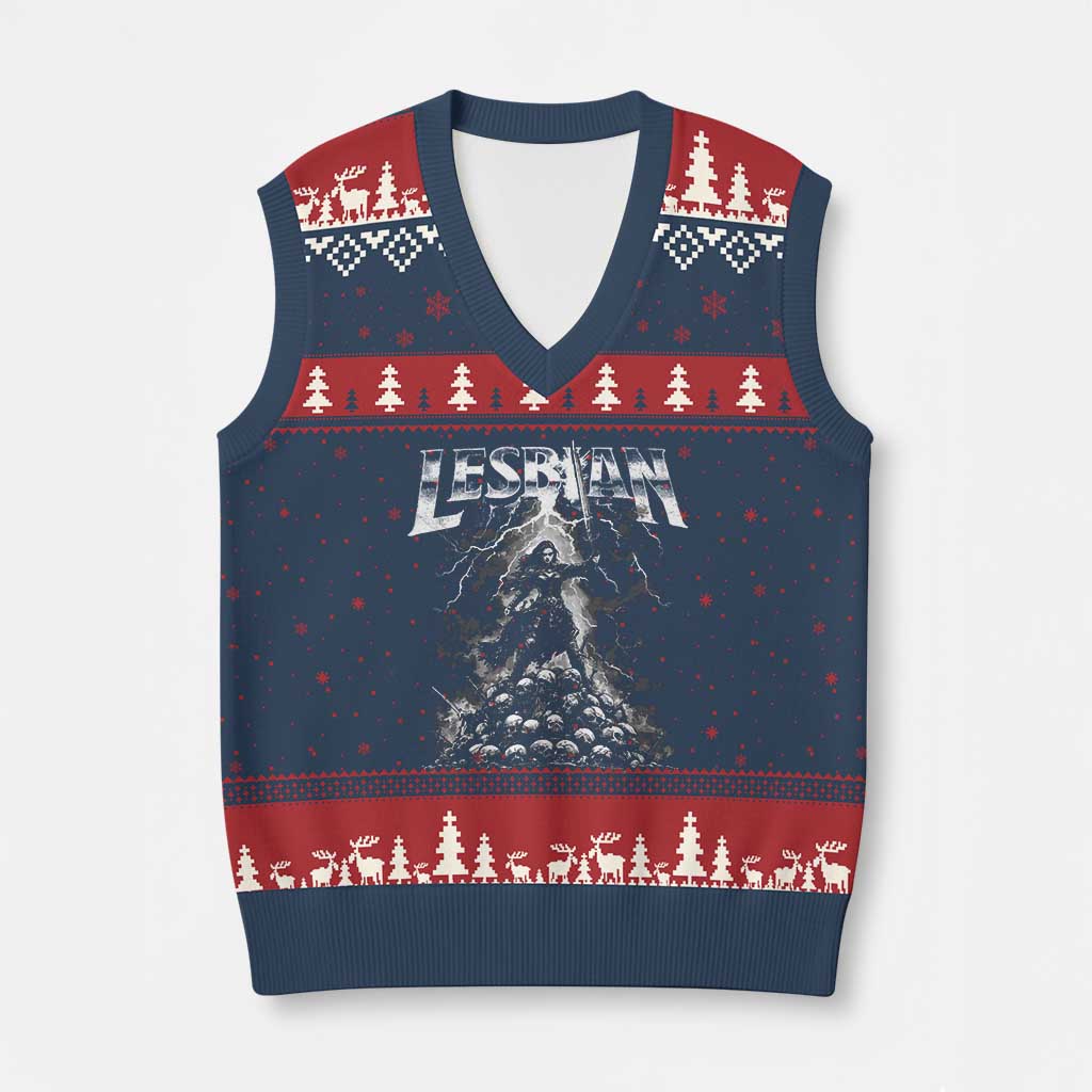 Lesbian V-Neck Knit Sweater Vest Funny Meme Dark Fantasy TS10 Navy Red Print Your Wear