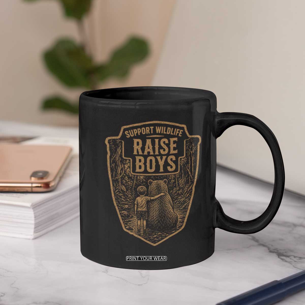Support Wildlife Raise Boys Coffee Mug Funny Mama Bear Outdoor Family Nature Lover Gift TS10 Print Your Wear