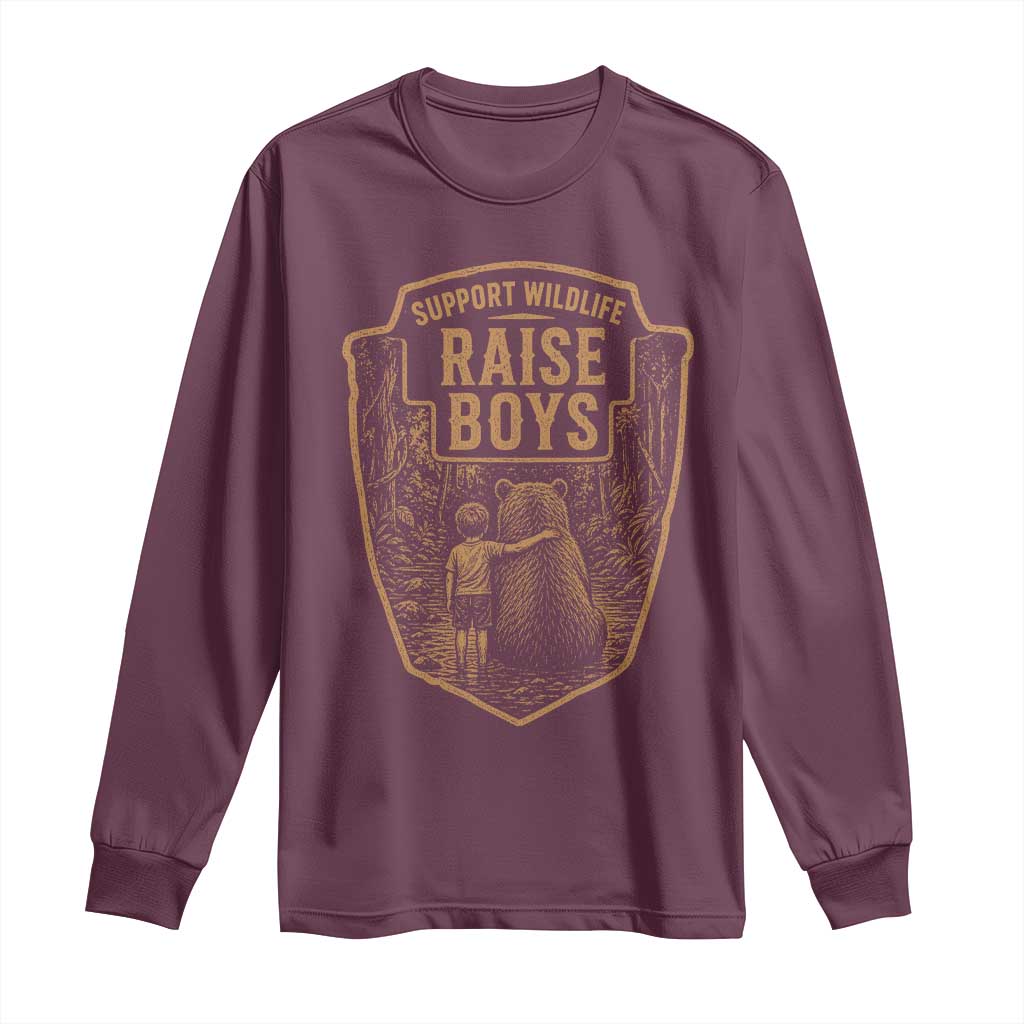 Support Wildlife Raise Boys Long Sleeve Shirt Funny Mama Bear Outdoor Family Nature Lover Gift TS10 Maroon Print Your Wear