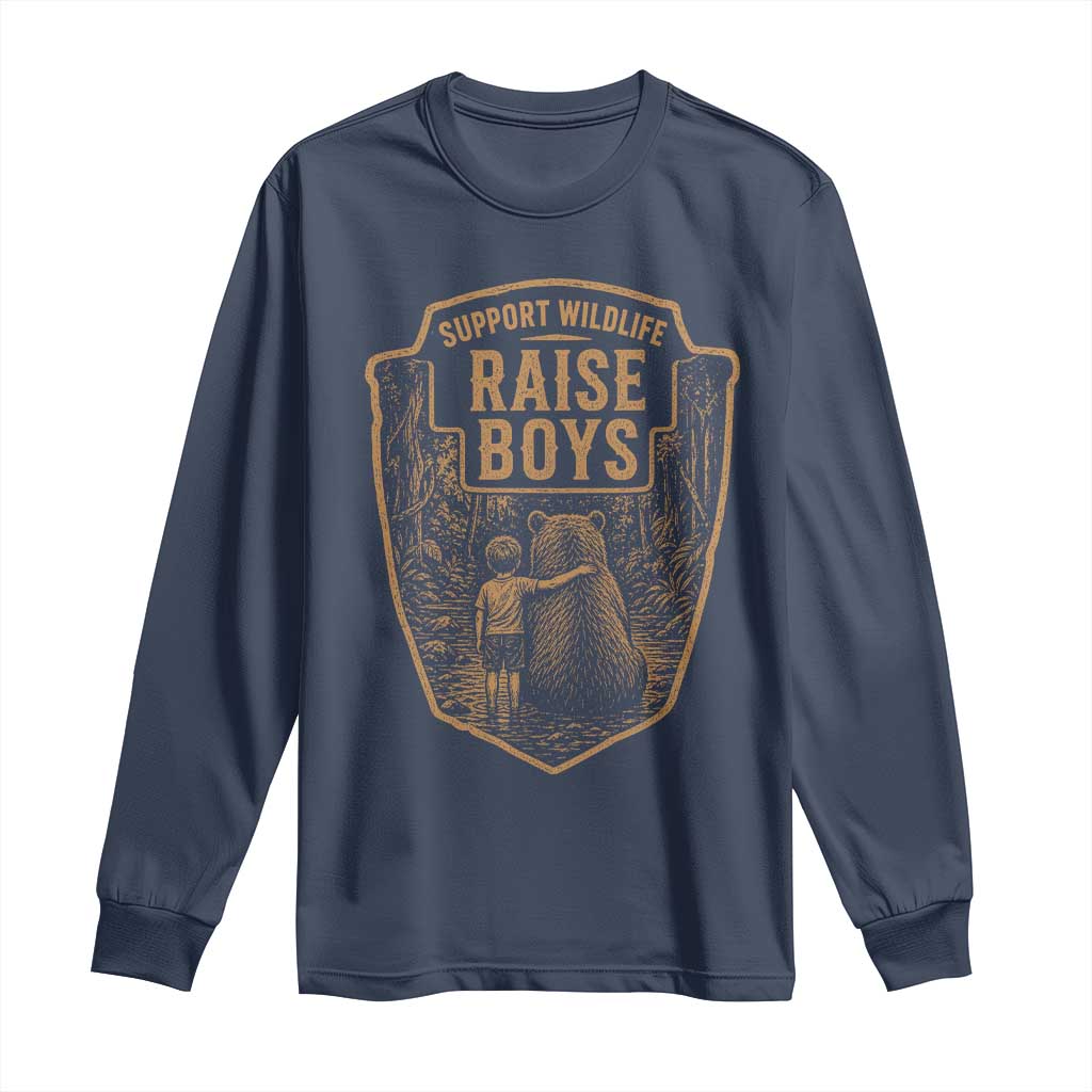 Support Wildlife Raise Boys Long Sleeve Shirt Funny Mama Bear Outdoor Family Nature Lover Gift TS10 Navy Print Your Wear