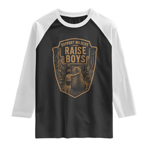 Support Wildlife Raise Boys Raglan Shirt Funny Mama Bear Outdoor Family Nature Lover Gift TS10 Black White Print Your Wear
