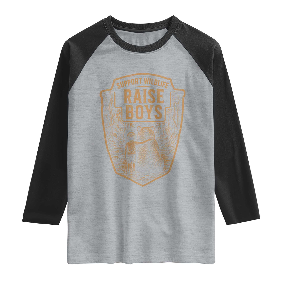 Support Wildlife Raise Boys Raglan Shirt Funny Mama Bear Outdoor Family Nature Lover Gift TS10 Heather Gray Black Print Your Wear