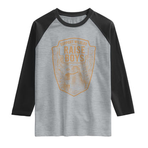 Support Wildlife Raise Boys Raglan Shirt Funny Mama Bear Outdoor Family Nature Lover Gift TS10 Heather Gray Black Print Your Wear