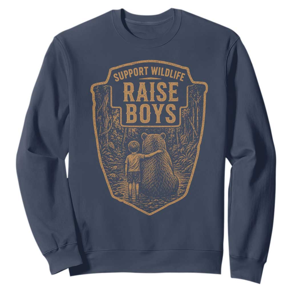 Support Wildlife Raise Boys Sweatshirt Funny Mama Bear Outdoor Family Nature Lover Gift TS10 Navy Print Your Wear