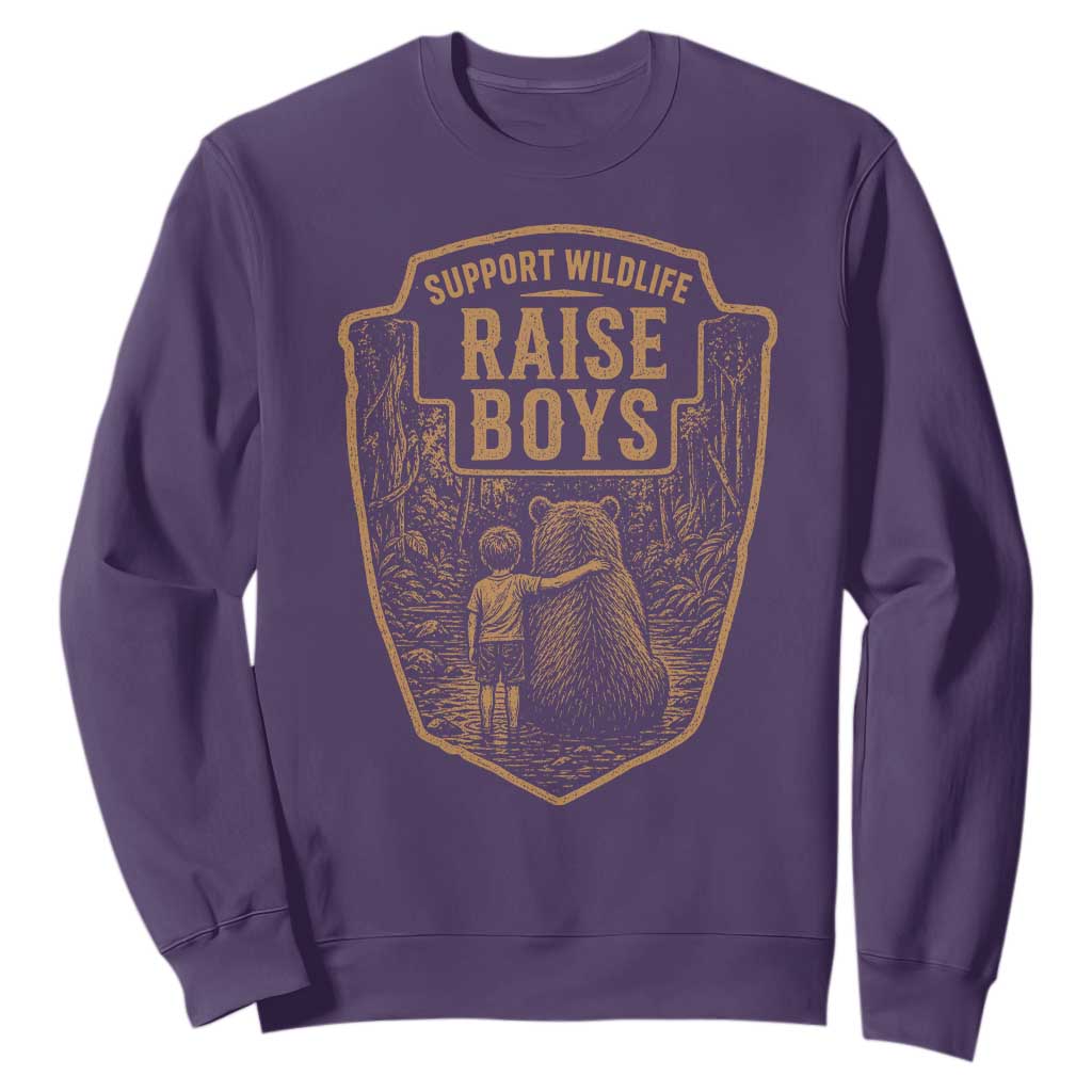 Support Wildlife Raise Boys Sweatshirt Funny Mama Bear Outdoor Family Nature Lover Gift TS10 Purple Print Your Wear