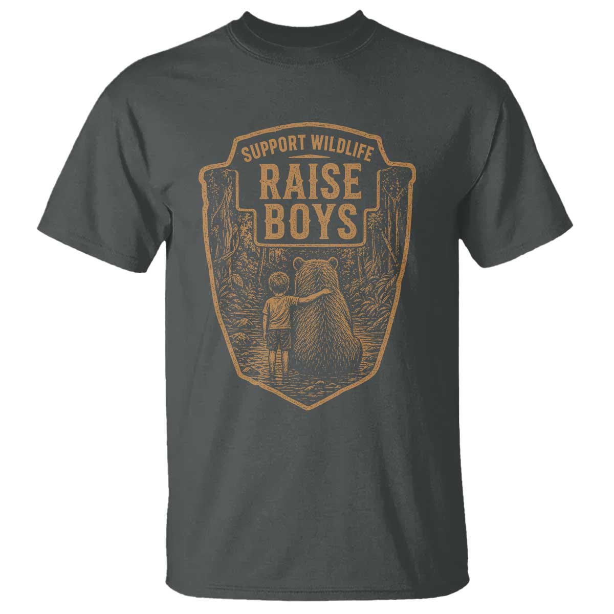 Support Wildlife Raise Boys T Shirt Funny Mama Bear Outdoor Family Nature Lover Gift TS10 Dark Heather Print Your Wear